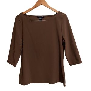 Boston Proper Chocolate Brown Boatneck 3/4 Sleeve Top